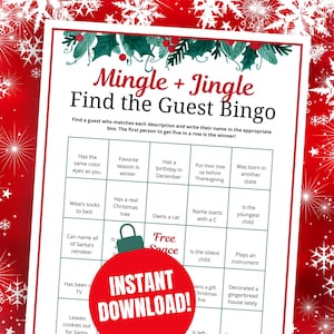 Jogo de bingo humano Holiday Mingle & Jingle, Natal Encontre o convidado Bingo, Jogo de festa de Natal de trabalho, Divertido jogo quebra-gelo de Natal