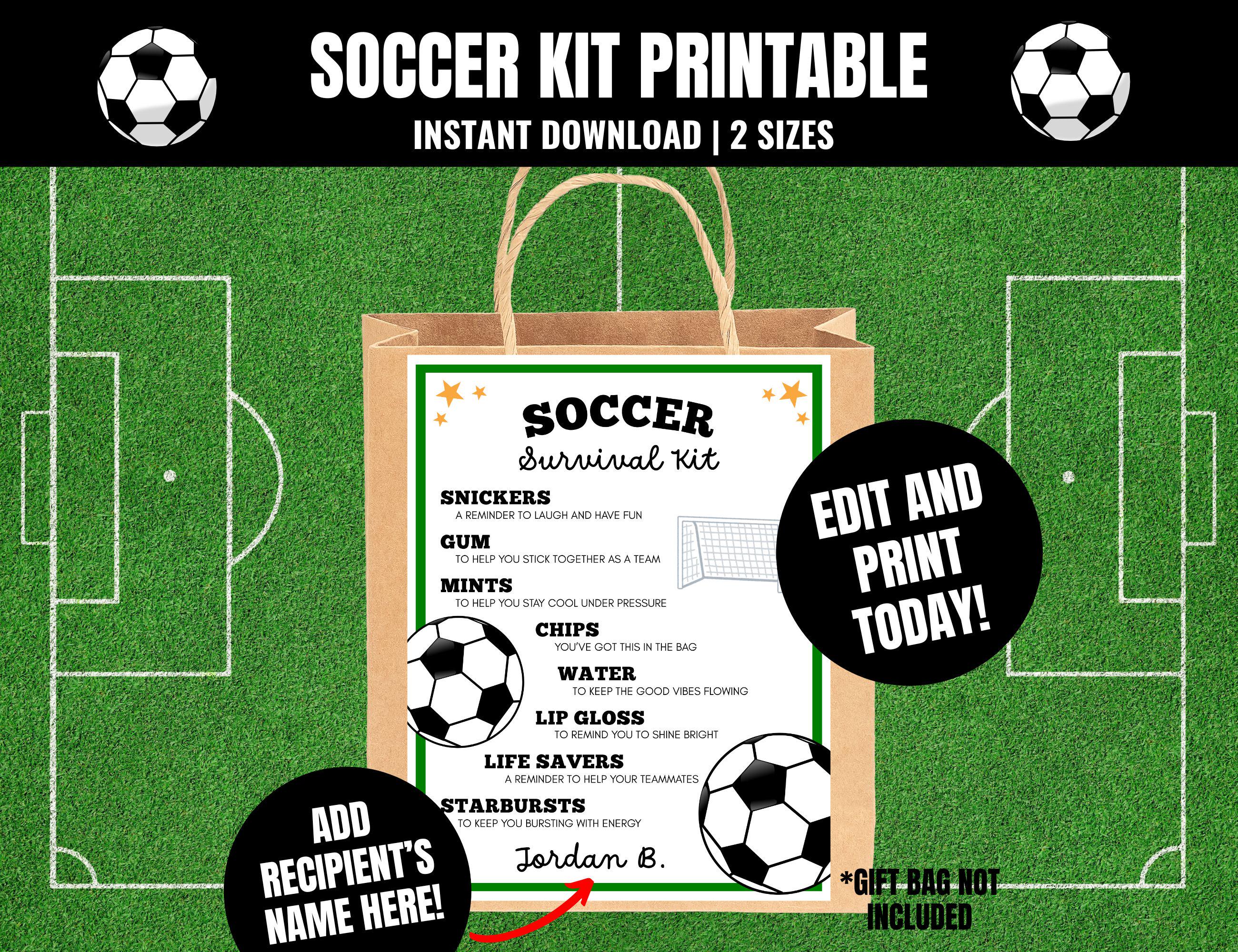 Editable Soccer Survival Kit Printable, Team Gift Bag Tag (digital ...