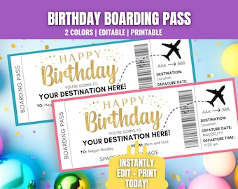 Birthday Boarding Pass Template: Editable Surprise Trip Ticket (Printable)