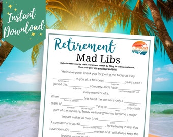 Retirement Speech Mad Libs Game, Funny Retirement Games, Surprise Retirement Party, Office Games, Retirement Party Ideas, Happy Retirement