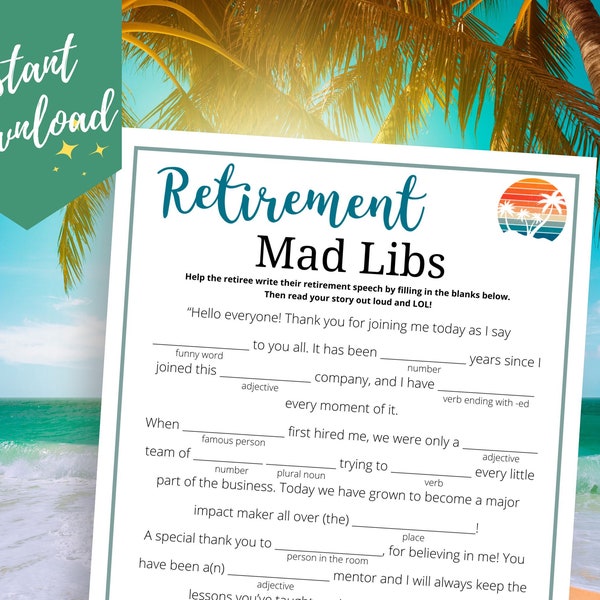 Retirement Speech Mad Libs Game, Funny Retirement Games, Surprise Retirement Party, Office Games, Retirement Party Ideas, Happy Retirement