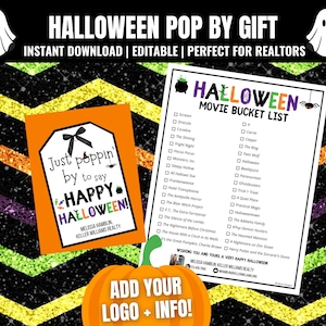 Halloween Pop By Tag Bundle: Editable Realtor Gift Tag Printable (Digital Download)