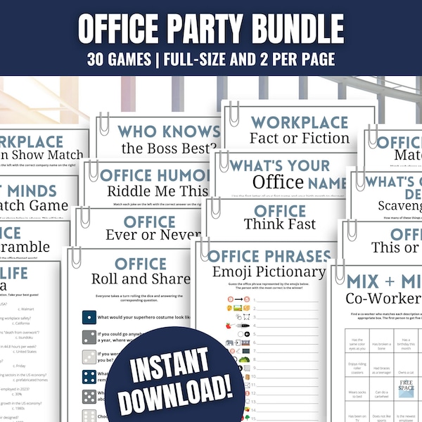 Office Party 30-Game MEGA BUNDLE, Work Party Games for Team Building, Staff Appreciation, Happy Hour Ideas, Co-Workers Get to Know You Games