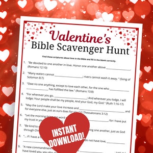 Valentine’s Bible Scavenger Hunt Game, Valentine's Day Christian Game, Valentine's Sunday School Activity, Youth Group Game, Church Games