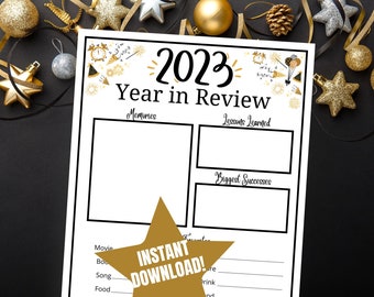 2023 Year in Review, Printable New Years Activity for Kids, Teens, & Adults, Fun New Year's Day Game, New Years Eve Party Game