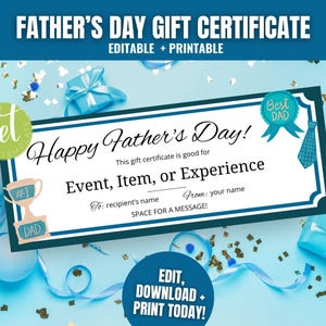 Vatertagsgeschenkgutschein-Vorlage, Bester Dad aller Zeiten Vatertagsgutschein für Papa, Last-Minute-Vatertagsgeschenk, Bester Papa aller Zeiten