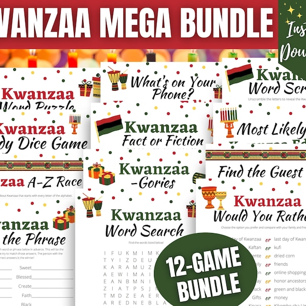 Kwanzaa 12-Game MEGA BUNDLE for Kids & Adults, Kwanzaa Classroom Activities, Kwanzaa Party Games, Celebrate Kwanzaa, Fun Kwanzaa Activities