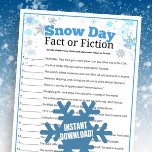 Winter Fact or Fiction Trivia Game for Teens & Adults (Digital Download)