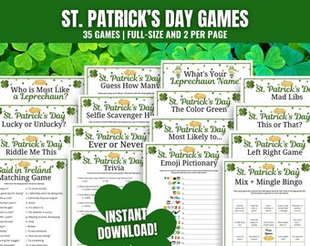 St Patricks Day 35-Game MEGA BUNDLE, Fun St. Patrick's Day Party Games for Adults & Seniors, St. Paddy's Day Activities, St. Pat's Games