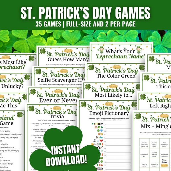 St Patricks Day 35-Game MEGA BUNDLE, Fun St. Patrick's Day Party Games for Adults & Seniors, St. Paddy's Day Activities, St. Pat's Games