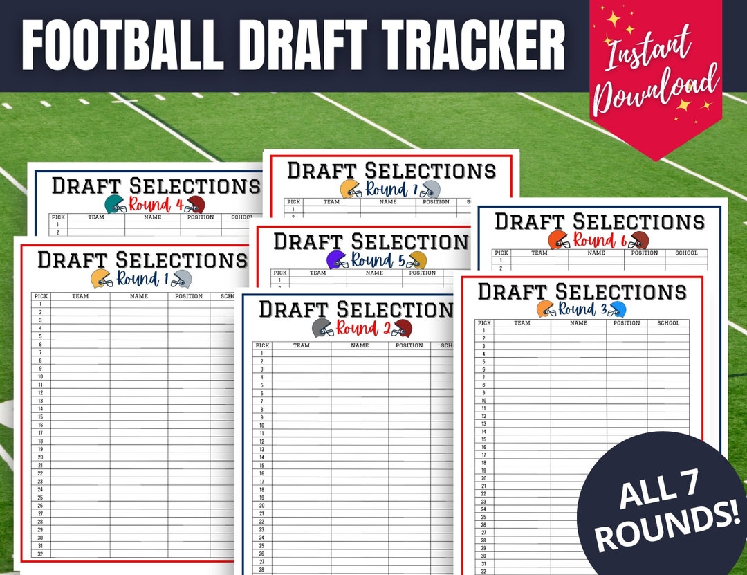 Football Draft Selection Tracker, 2023 Draft Printable, Football Draft