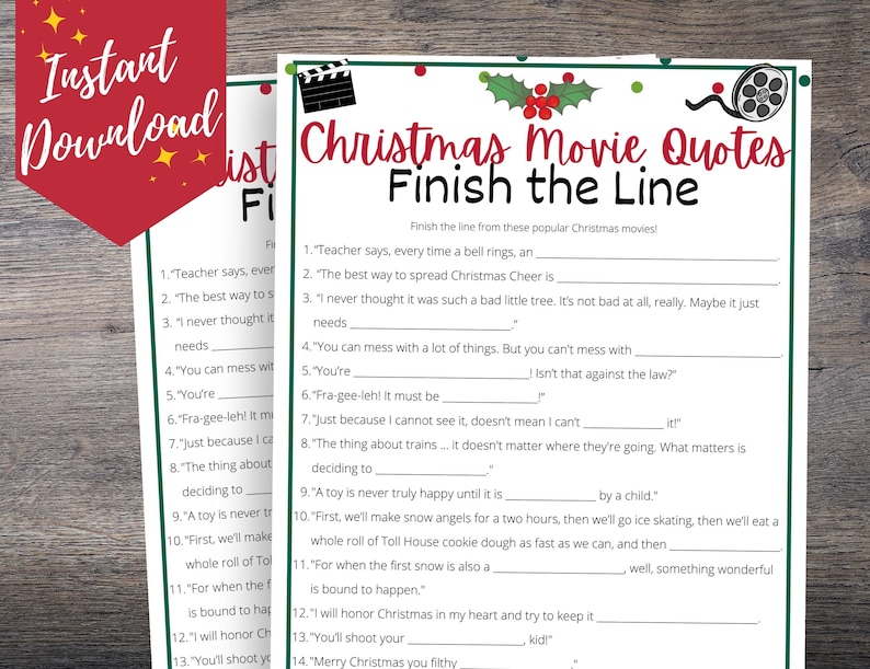 Christmas Movie Quotes Game Finish the Line Christmas Movie Etsy