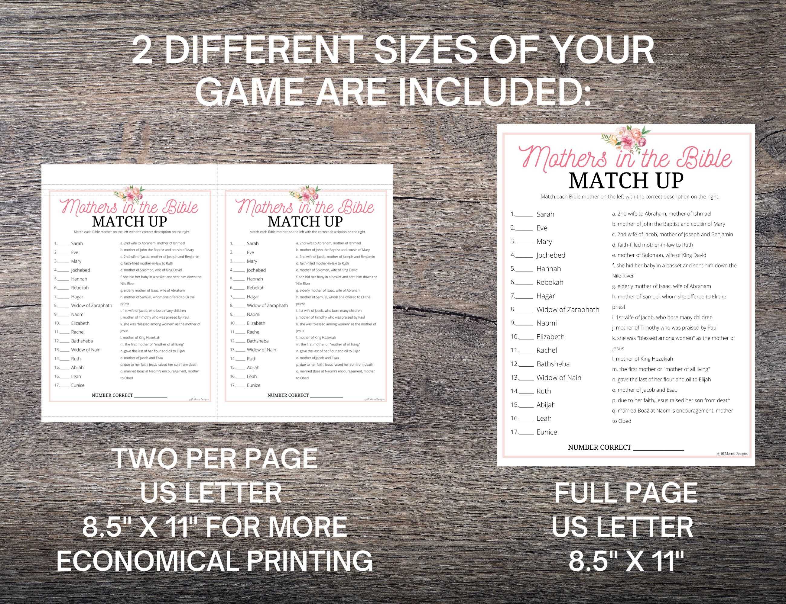 Mothers in the Bible Mother's Day Matching Game Mothers - Etsy