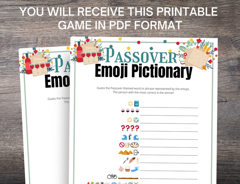 Passover Emoji Pictionary Game Fun Passover Printable Game Etsy