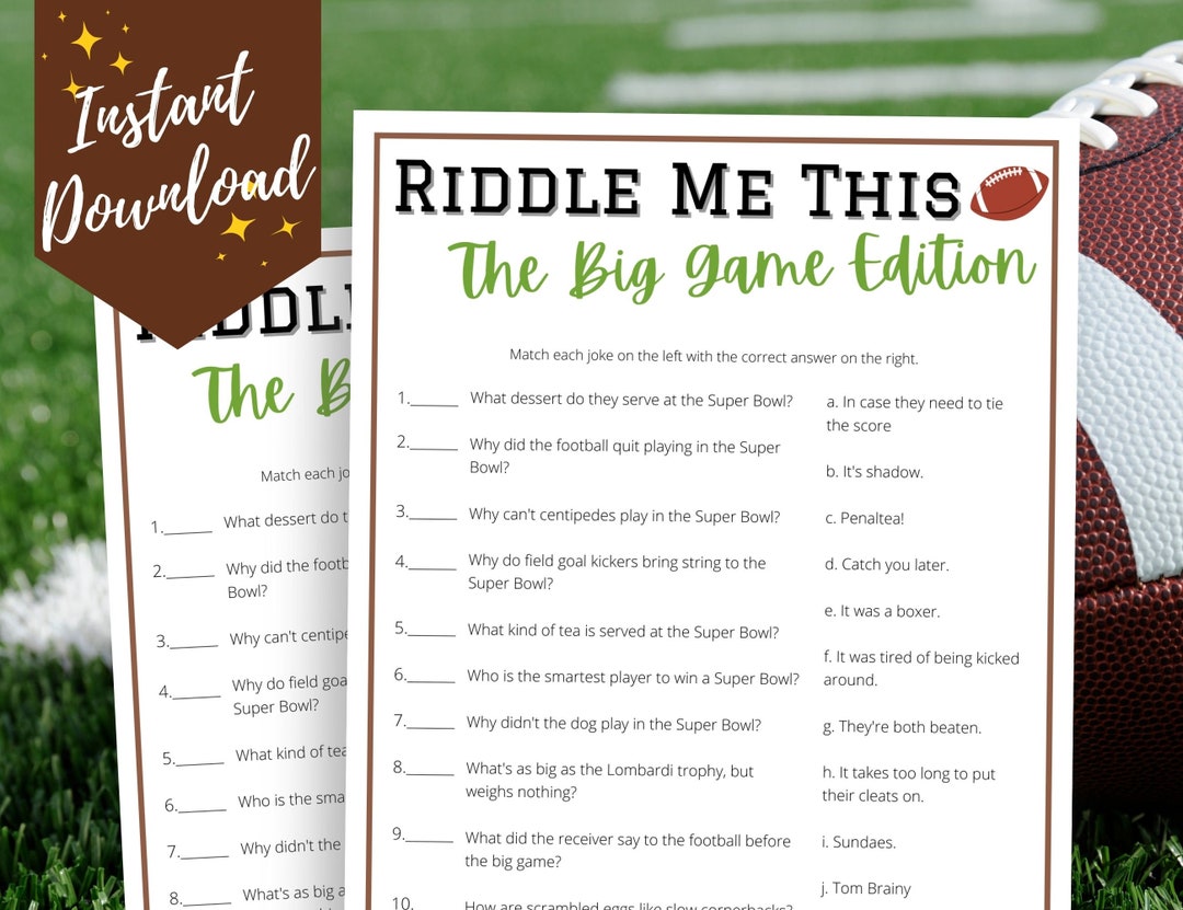 Football Riddle Me This Game, 2023 Super Bowl Party Game Printable