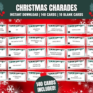 Conjunto de jogo de charadas de Natal, cartões de charadas de Natal para impressão, jogo divertido de grupo de Natal, jogo de Natal para família, ideia fácil para festa de Natal
