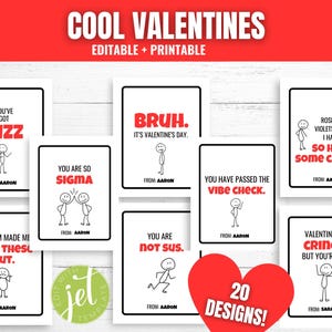 Tarjetas de San Valentín divertidas para preadolescentes y adolescentes, tarjetas de San Valentín con jerga, anti-San Valentín, San Valentín de la generación Z, San Valentín divertidos y editables, San Valentín para preadolescentes