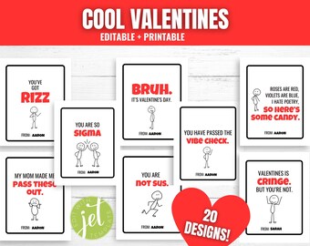 Gen Z Slang Valentine Cards: Funny Tween/Teen Printables (Digital Download)