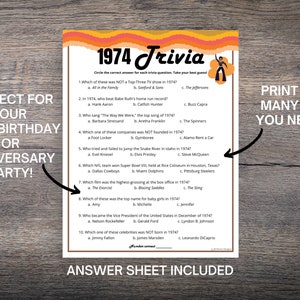 1974 Trivia Game, Fun 1974 Quiz Questions & Answers, 1974 Printable ...