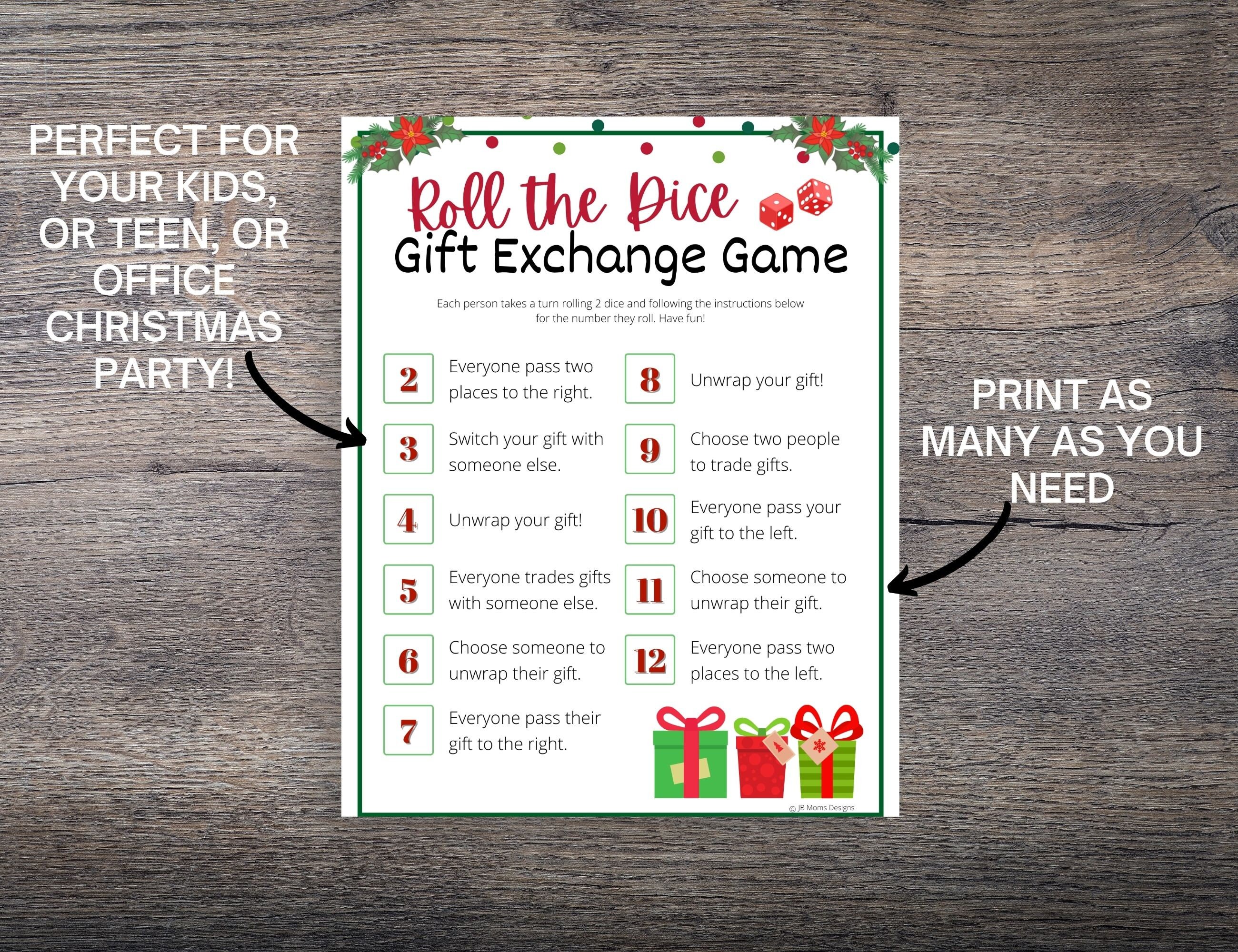 Christmas Gift Exchange Game Christmas Dice Game White - Etsy