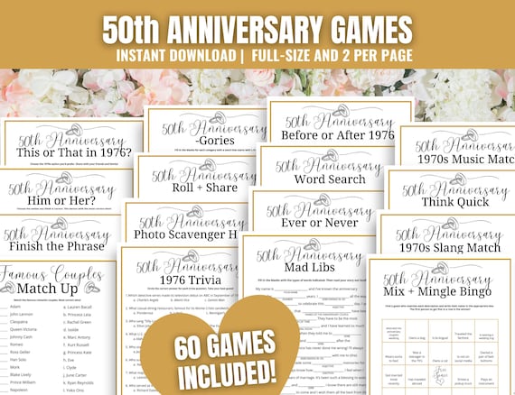 50th Anniversary Party Games MEGA Bundle: 60 Printable Games (Digital Download)