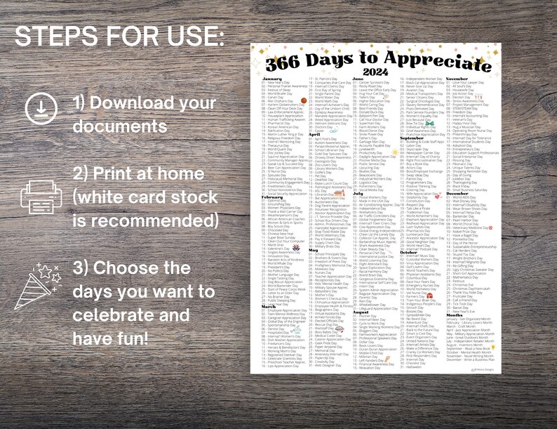 366 Days to Appreciate in 2024 Calendar 2024 Appreciation Etsy