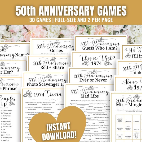 Giochi per feste per il 50° anniversario MEGA BUNDLE, Giochi per Sposati nel 1974, Giochi per il 50° anniversario di matrimonio, Giochi per l'anniversario d'oro