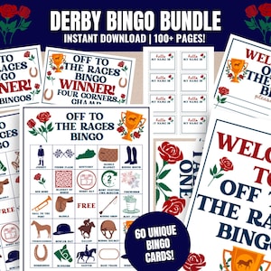 Op naar de races Derby Bingo MEGA BUNDEL, Derby Day bingokaarten, Kentucky Derby bingoset, Derby thema bingo printables