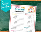 Meet the Teacher Questionnaire: Printable Teacher Survey (Digital Download)