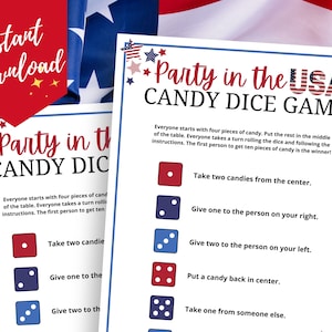 Party in the USA Candy Dice Game, Memorial Day Activity for Kids, Teens, & Families, 4th of July Party Game, Fourth of July Game, Labor Day