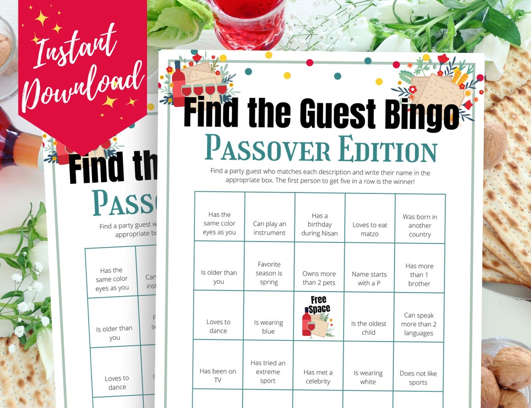 Passover Find the Guest Bingo Game, Passover Human Bingo Group Game, Fun Passover Activity for ...