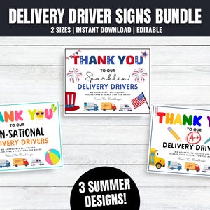 Sommer-Lieferfahrer Schilder Bundle, bearbeitbarer Lieferfahrer Danke, druckbare Lieferleute Snack-Schilder, Lieferfahrer-Veranda-Zeichen