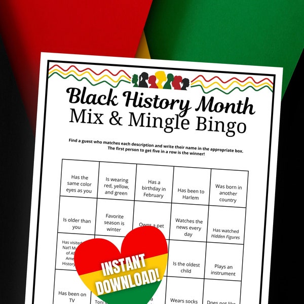 Black History Month Mix & Mingle Bingo, Black History Month Icebreaker Game, African American History Month Activity, Find the Guest Bingo
