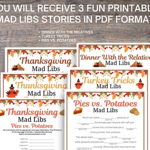 Thanksgiving Ad Libs BUNDLE, Thanksgiving Word Game for Kids & Adults, Thanksgiving Day Games, Fun Thanksgiving Dinner Activity for Families image 2