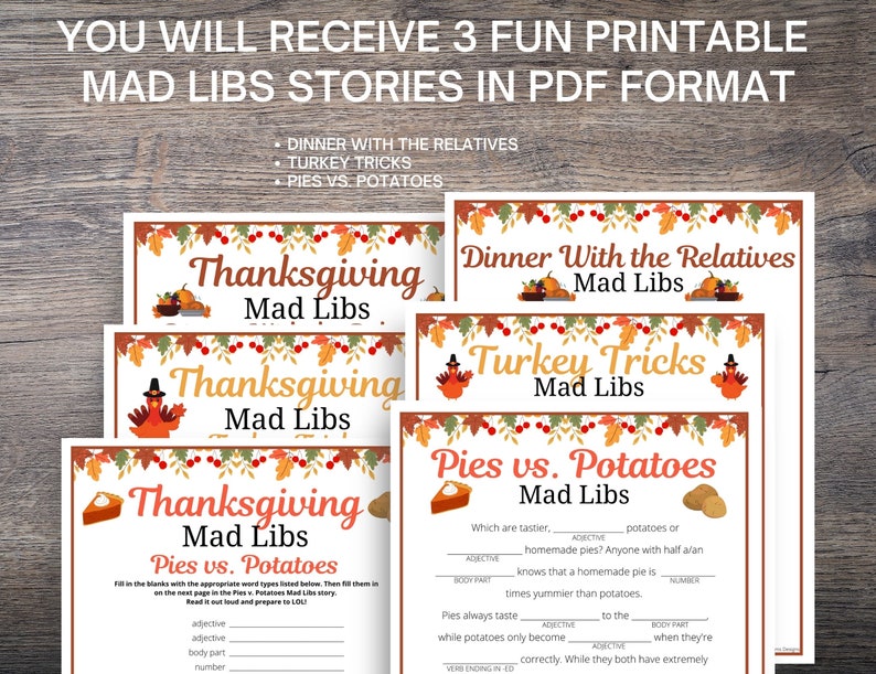 Thanksgiving Ad Libs BUNDLE, Thanksgiving Word Game for Kids & Adults, Thanksgiving Day Games, Fun Thanksgiving Dinner Activity for Families image 2