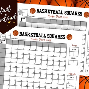 Basketball Quadrate Spiel für 2024 Basketball Turnier, Fun März Basketball Quadrate, Basketball Madness Month, Basketball Fundraiser Spiel