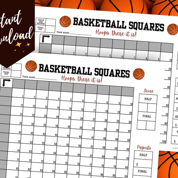 Basketball Squares Game for 2024 Basketball Tournament, Fun March Basketball Squares, Basketball Madness Month, Basketball Fundraiser Game