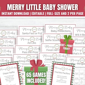 Merry Little Baby Shower Games Bundle: 65 Christmas Shower Activities (Printable, Editable Canva)