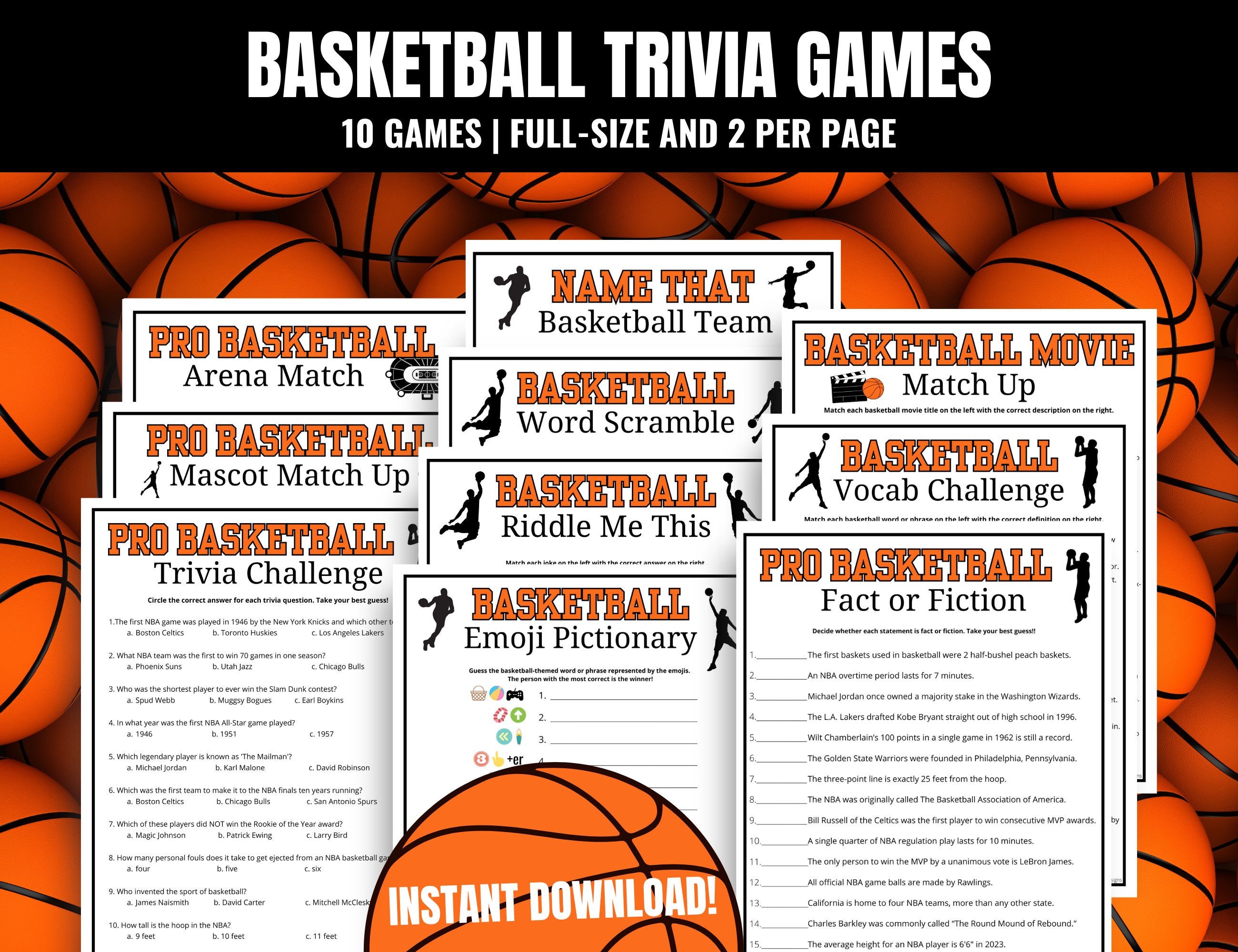 Basketball Trivia Games MEGA Bundle: Sports Trivia Night (digital ...