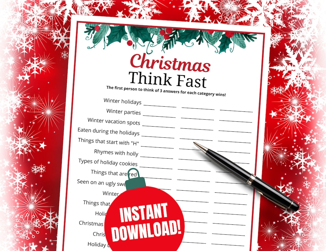 Christmas Think Fast Game, Holiday Think Quick Game, Fun Christmas Christmas Group Games