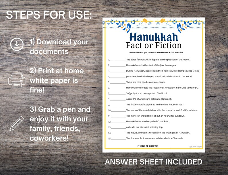 Hanukkah Fact or Fiction Game: Fun Trivia Quiz (print at Home) - Etsy