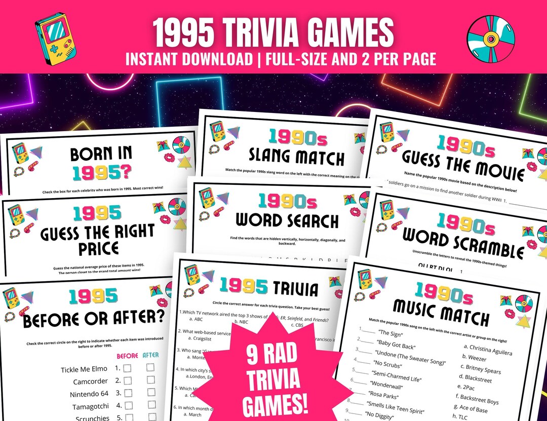 1995 Trivia Games Bundle: 30th Birthday Party, Anniversary, or Reunion ...