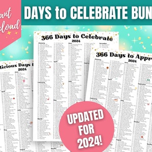 366 Days to Celebrate BUNDLE, 2024 National Fun Days Calendar, Social Media Ideas, Theme Days 2024, Content Calendar 2024, Appreciation Days