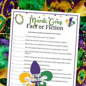 Mardi Gras Fact or Fiction Trivia Game, Fun Mardi Gras Party Game ...