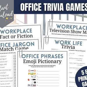 Office Trivia-spelbundel, Office Emoji-pictionary, leuke trivia voor werkfeesten voor teambuilding, ijsbrekerspellen, personeelswaarderingsactiviteiten