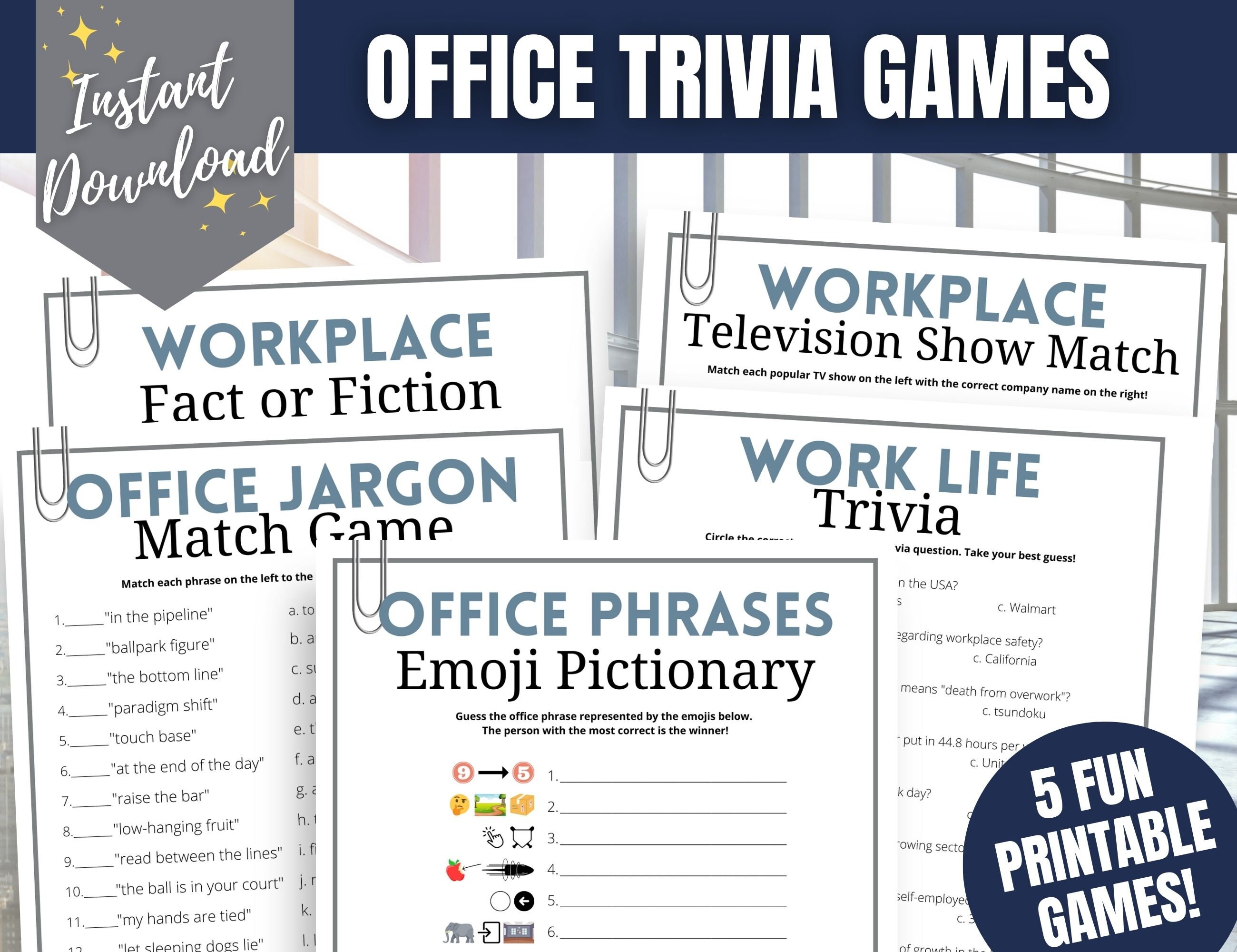 Office Trivia Game Bundle Office Emoji Pictionary Fun Work Etsy