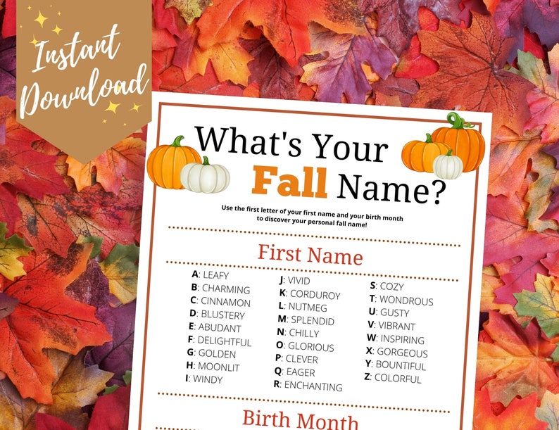 Fall Name Game: Printable Autumn Party Activity (digital Download) - Etsy