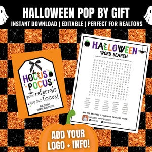 Halloween Realtor Pop By Gift Tag Bundle: Editable Real Estate Referral Printable (Digital Download)