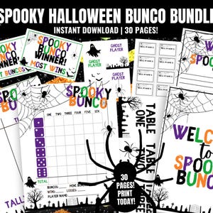 MEGA Bunco Halloween, Cartes Bunco Halloween à imprimer, Cartes de pointage Bunco, Feuilles de pointage, Numéros de table, Bunco effrayant