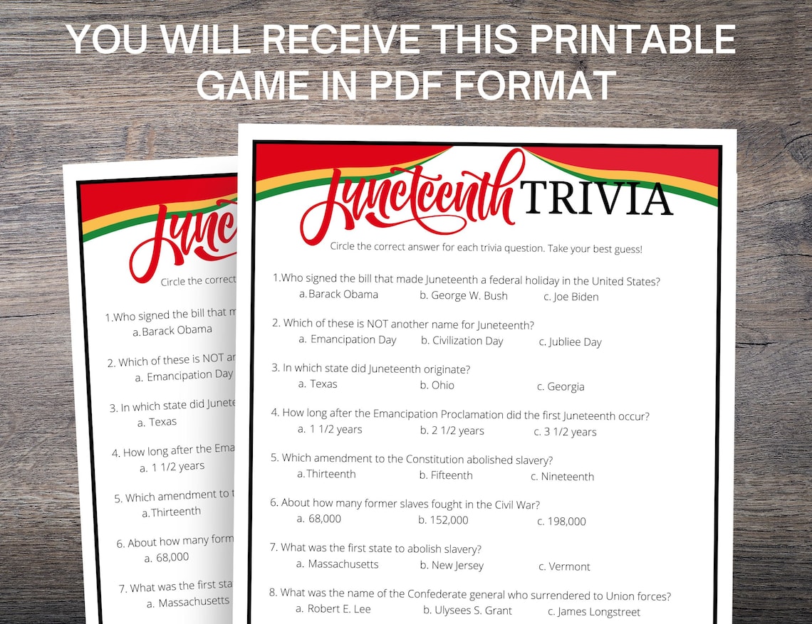Juneteenth Trivia Game Printable Juneteenth Game for Seniors - Etsy